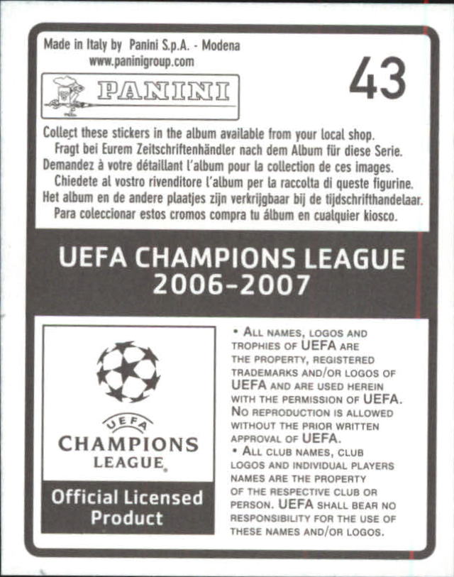 2006-07 Panini UEFA Champions League Stickers #43 Daniel Agger back image