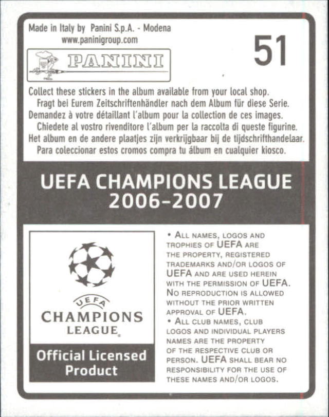 2006-07 Panini UEFA Champions League Stickers #51 Robbie Fowler back image