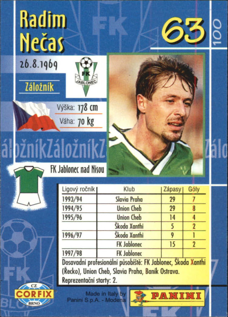 1997-98 Panini Cesky Fotball 98 #63 Radim Necas back image