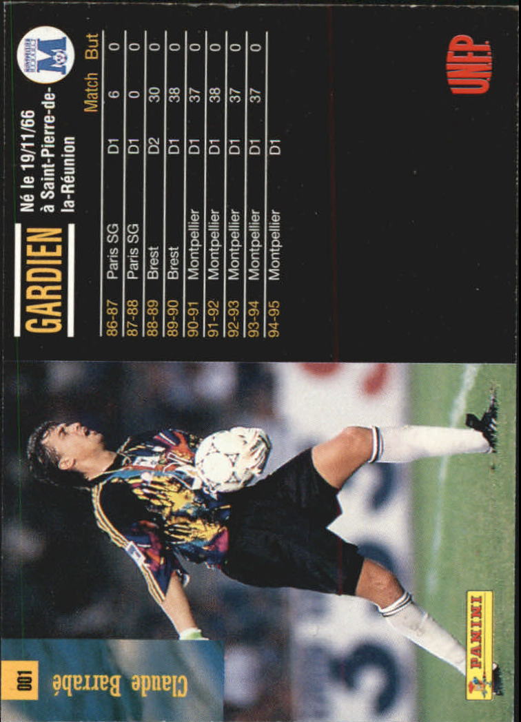 1994-95 Panini Premium Ligue 1 France #1 Claude Barrabe back image