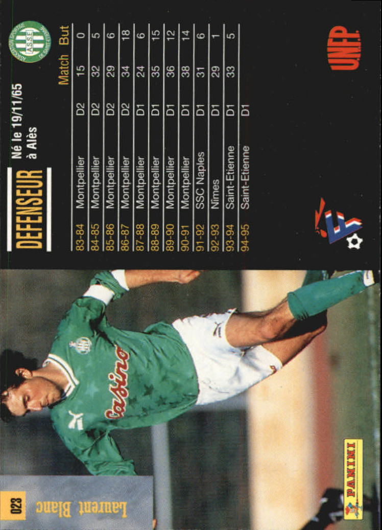 1994-95 Panini Premium Ligue 1 France #23 Laurent Blanc back image