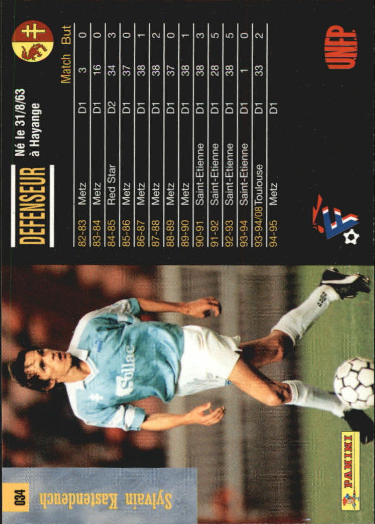 1994-95 Panini Premium Ligue 1 France #34 Sylvain Kastendeuch back image
