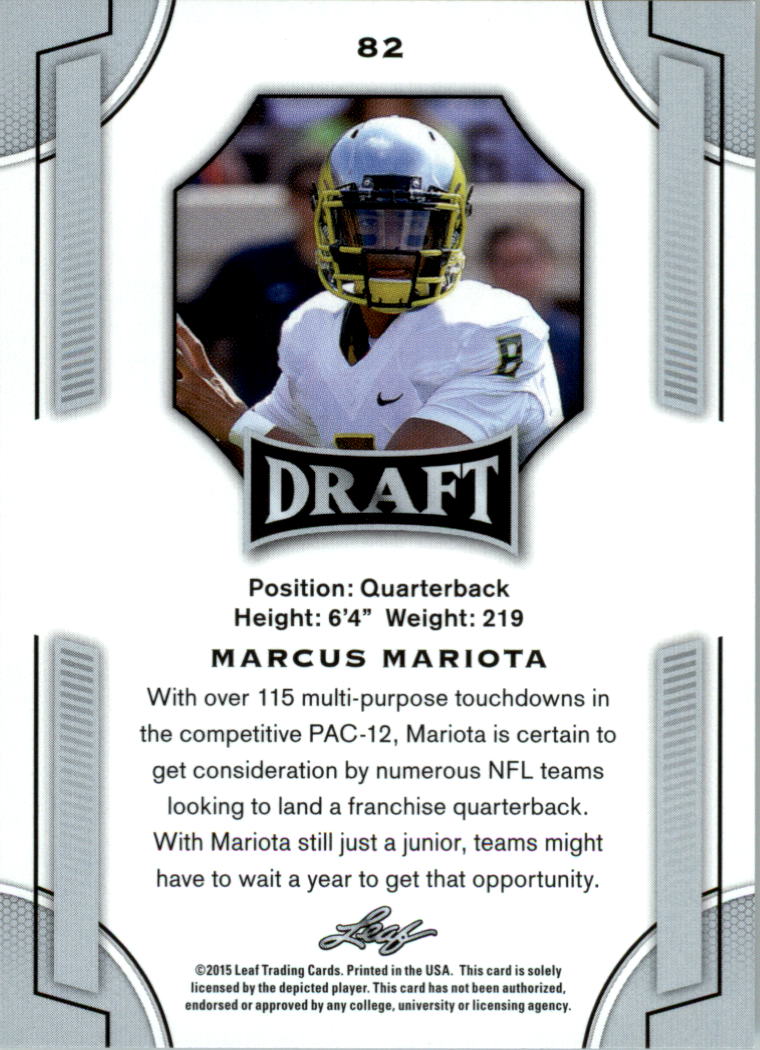 2015 Leaf Draft #82 Marcus Mariota back image