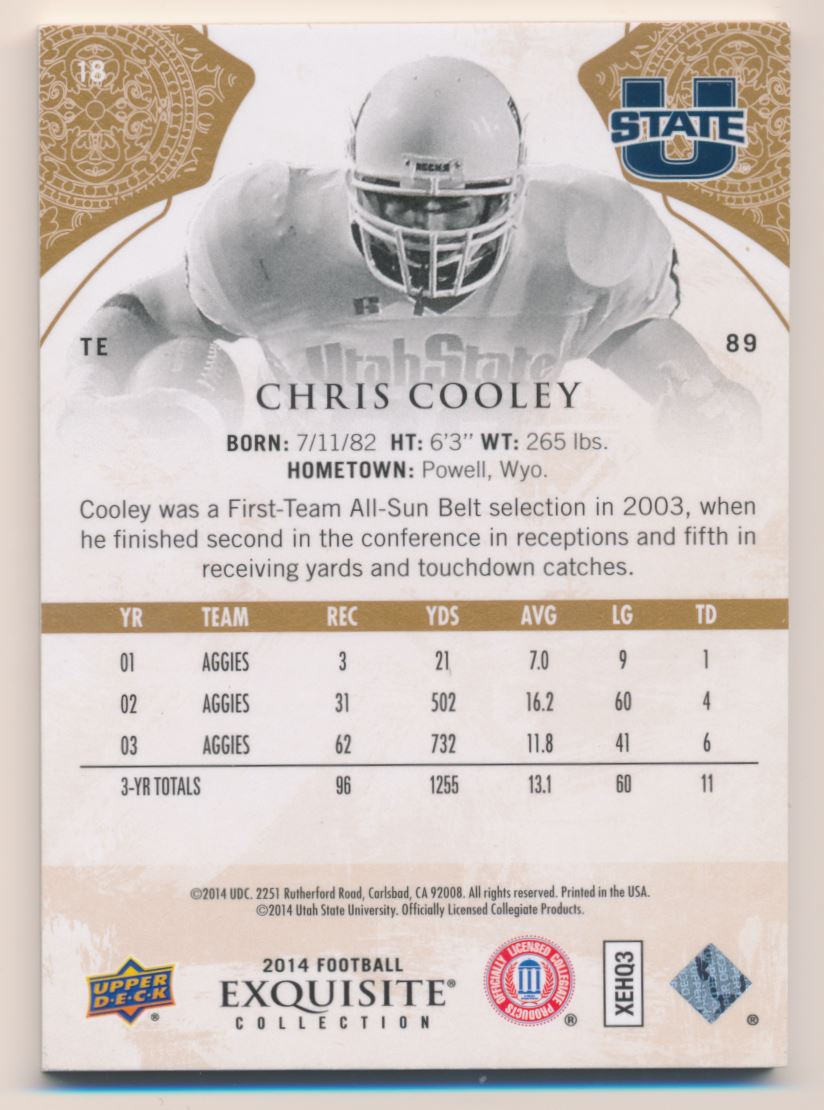 2014 Exquisite Collection #18 Chris Cooley back image