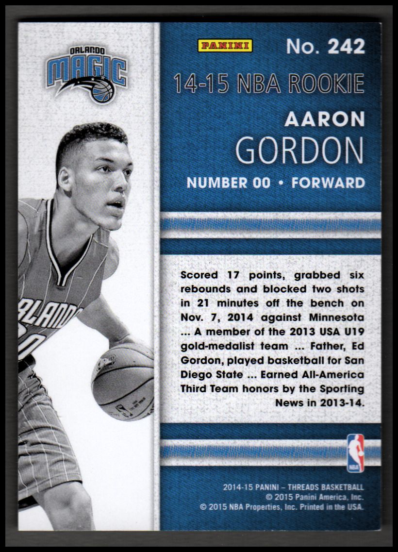 2014-15 Panini Threads #242 Aaron Gordon LTHR RC - NM-MT