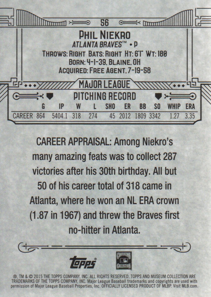 2015 Topps Museum Collection #56 Phil Niekro back image