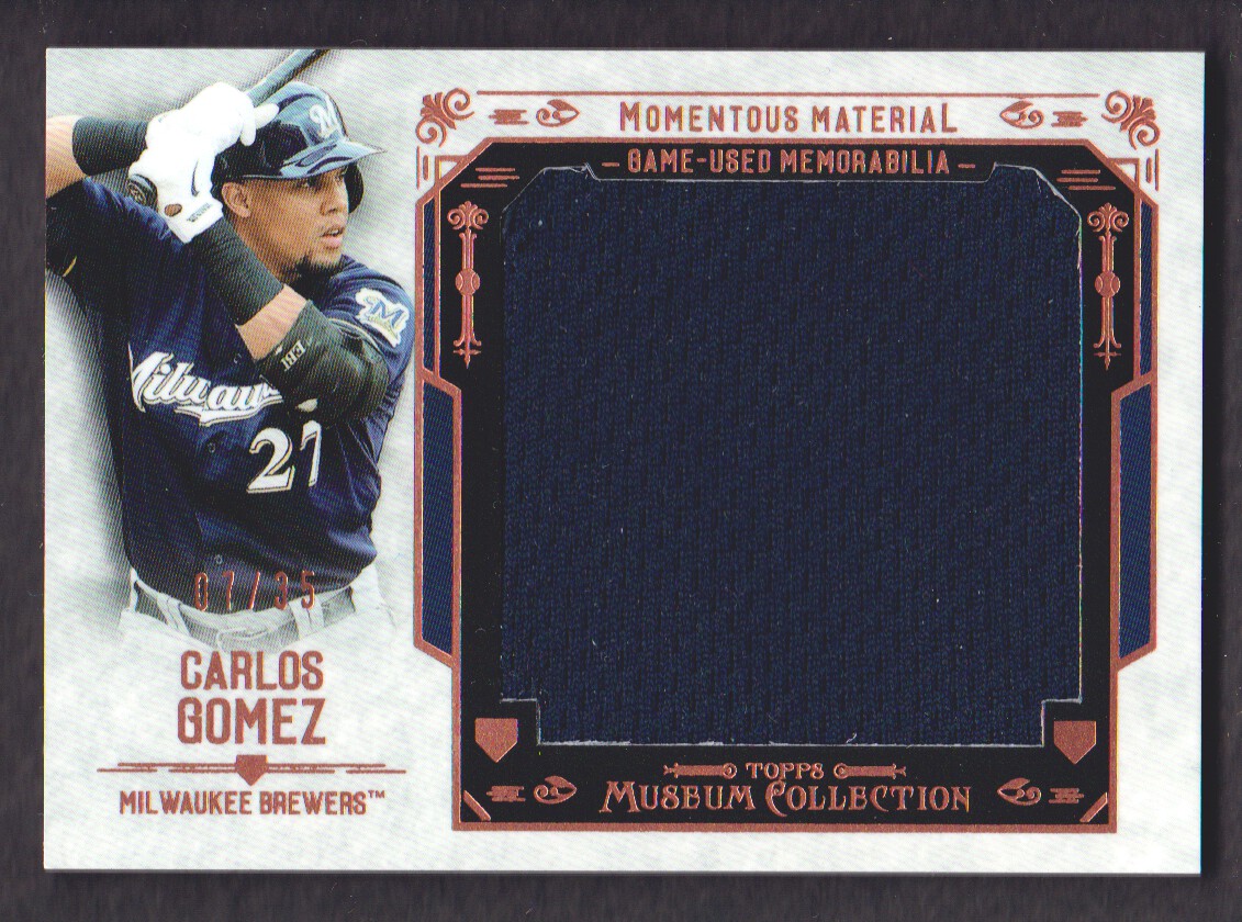 2015 Topps Museum Collection Momentous Material Jumbo Relics Copper #MMJRCGO Carlos Gomez