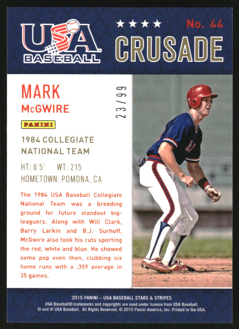 2015 USA Baseball Stars and Stripes Crusade Red #44 Mark McGwire back image
