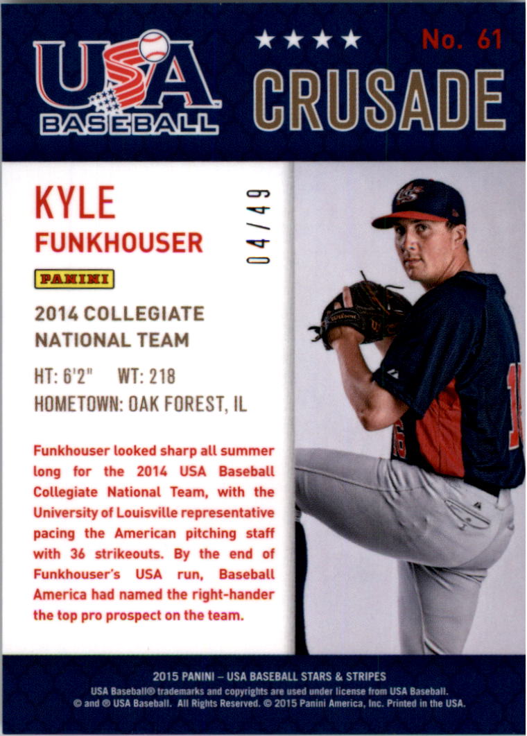 2015 USA Baseball Stars and Stripes Crusade Red and Blue #61 Kyle Funkhouser back image