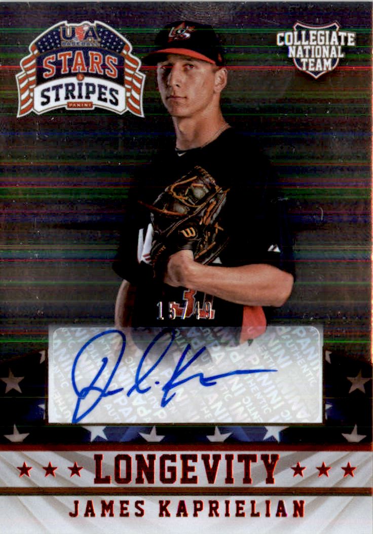 2015 USA Baseball Stars and Stripes Longevity Signatures Ruby #48 James Kaprielian/49