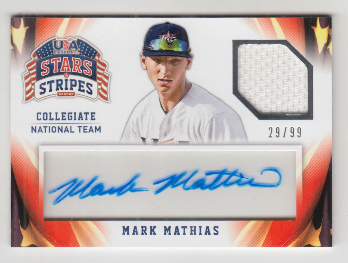 2015 USA Baseball Stars and Stripes Jersey Signatures #69 Mark Mathias/99