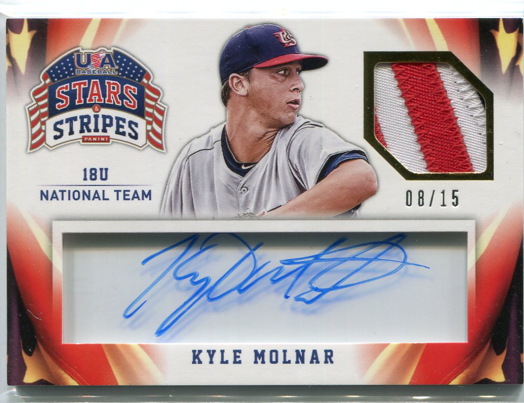 2015 USA Baseball Stars and Stripes Jersey Signatures Prime #59 Kyle Molnar/15