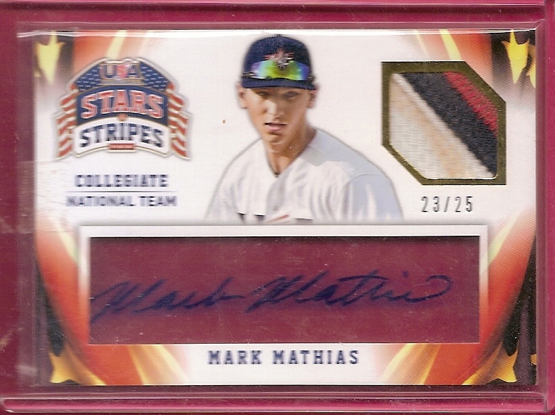 2015 USA Baseball Stars and Stripes Jersey Signatures Prime #69 Mark Mathias/25