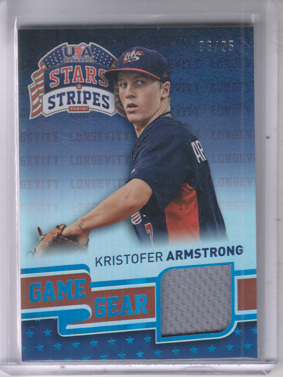 2015 USA Baseball Stars and Stripes Game Gear Materials Longevity Holofoil #57 Kristofer Armstrong/25
