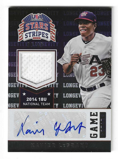 2015 USA Baseball Stars and Stripes Game Gear Materials Signatures Longevity #99 Xavier LeGrant/49