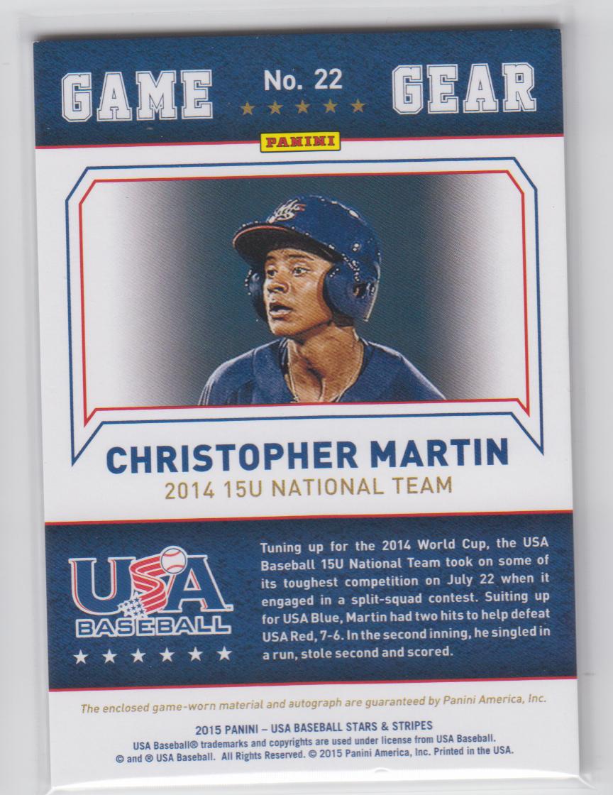 2015 USA Baseball Stars and Stripes Game Gear Materials Signatures Longevity Ruby #22 Christopher Austin Martin/49 back image