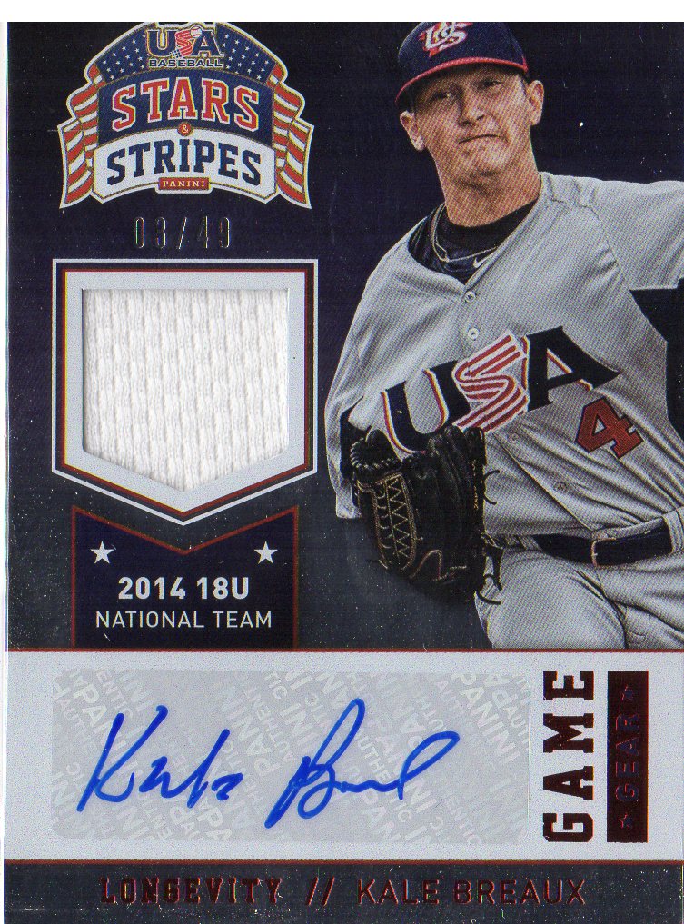 2015 USA Baseball Stars and Stripes Game Gear Materials Signatures Longevity Ruby #53 Kale Breaux/49