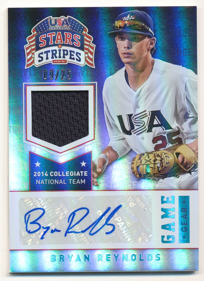 2015 USA Baseball Stars and Stripes Game Gear Materials Signatures Longevity Sapphire #17 Bryan Reynolds/25