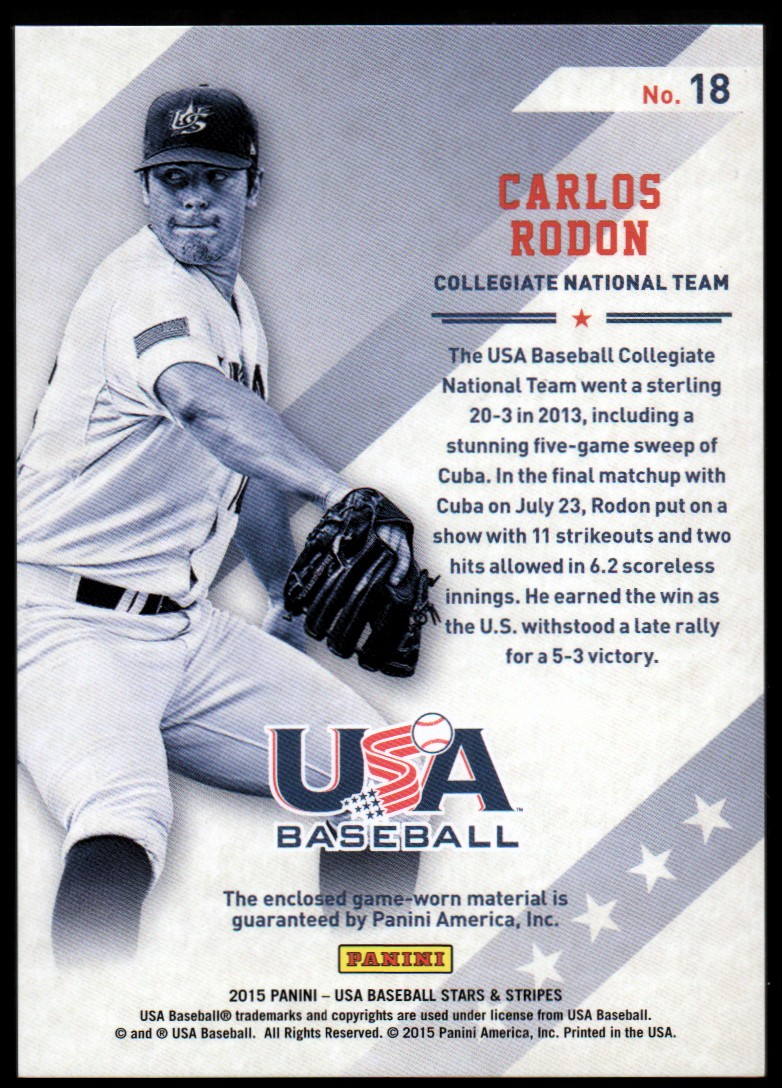 2015 USA Baseball Stars and Stripes Silhouettes Jerseys #18 Carlos Rodon/99 back image