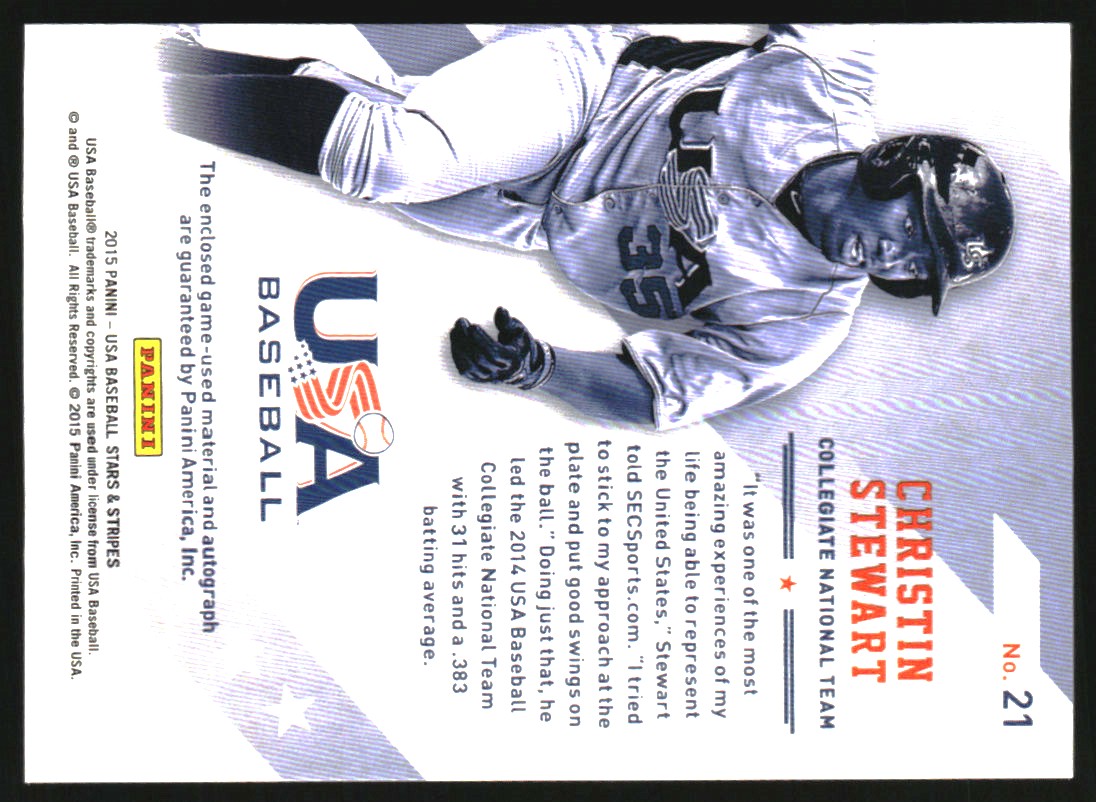 2015 USA Baseball Stars and Stripes Silhouettes Signature Jerseys #21 Christin Stewart/99 back image