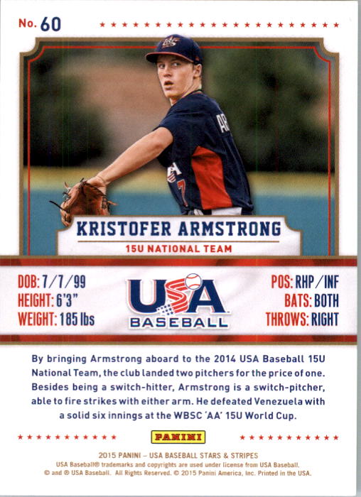 2015 USA Baseball Stars and Stripes Longevity Ruby #60 Kristofer Armstrong back image