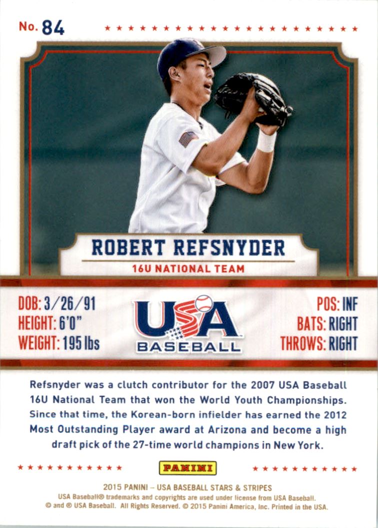 2015 USA Baseball Stars and Stripes Longevity Ruby #84 Robert Refsnyder back image