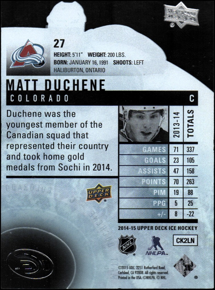 2014-15 Upper Deck Ice #27 Matt Duchene back image