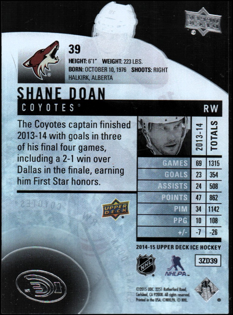 2014-15 Upper Deck Ice #39 Shane Doan back image