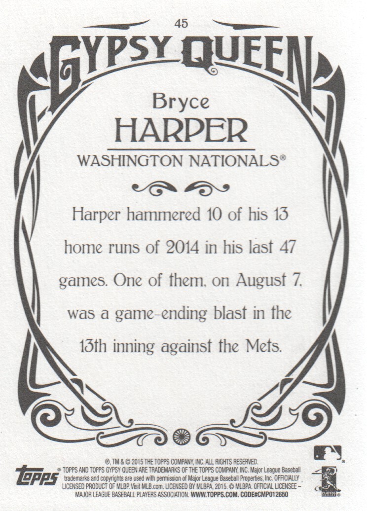 2015 Topps Gypsy Queen #45A Bryce Harper back image