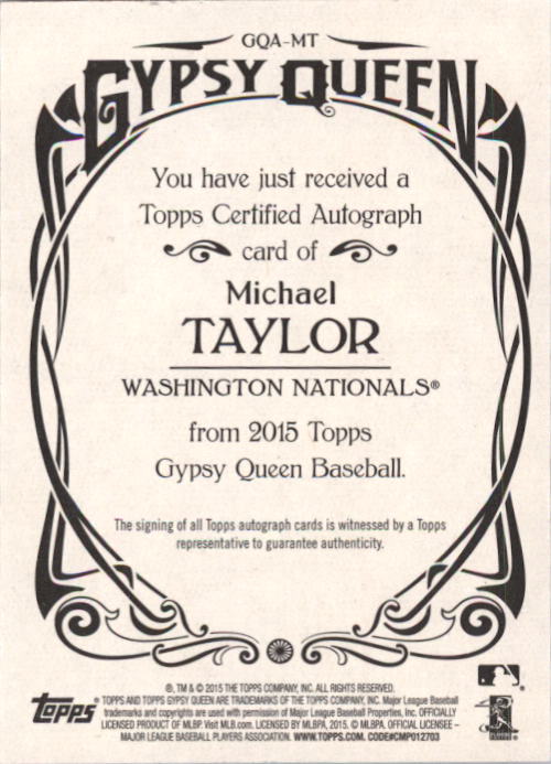 2015 Topps Gypsy Queen Autographs #GQAMT Michael Taylor