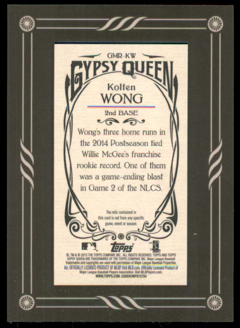 2015 Topps Gypsy Queen Framed Mini Relics #GMRKW Kolten Wong back image