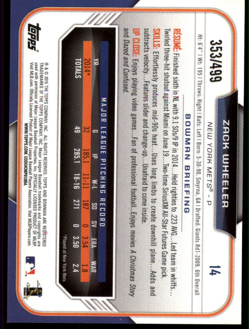 2015 Bowman Baseball "Main Set Color" Parallel Cards - Picture 11 of 39