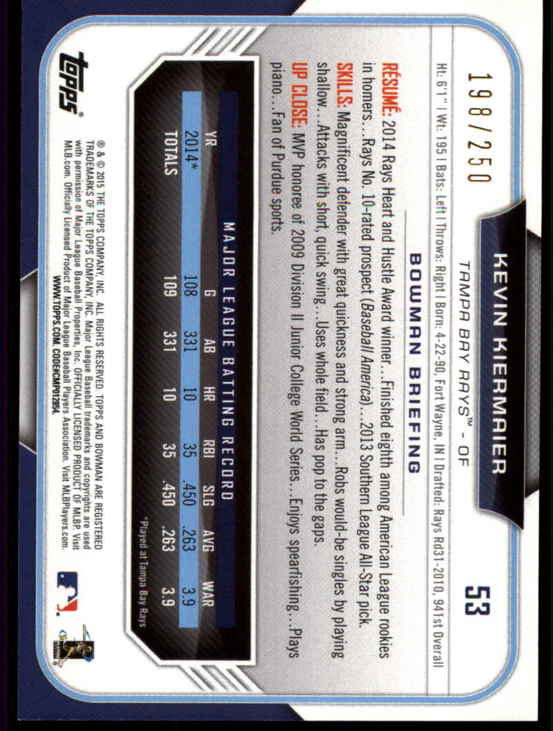 2015 Bowman Baseball "Main Set Color" Parallel Cards - Picture 9 of 39