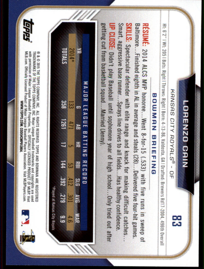 2015 Bowman Baseball "Main Set Color" Parallel Cards - Picture 31 of 39