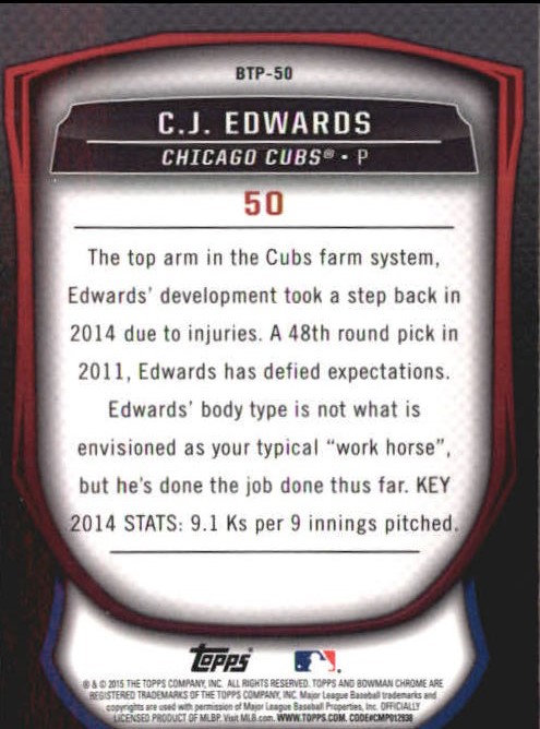 2015 Bowman Chrome Bowman Scouts Top 100 #BTP50 C.J. Edwards