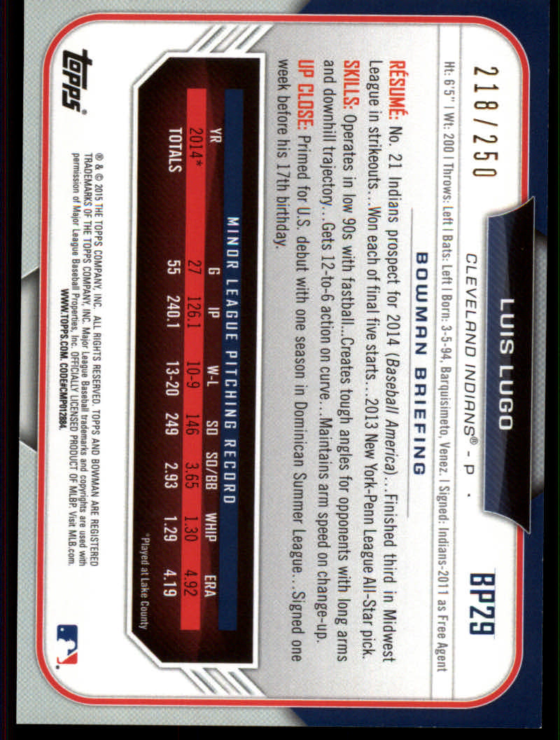 2015 Bowman Baseball "Prospects Color" Insert Parallel Cards - Picture 11 of 39