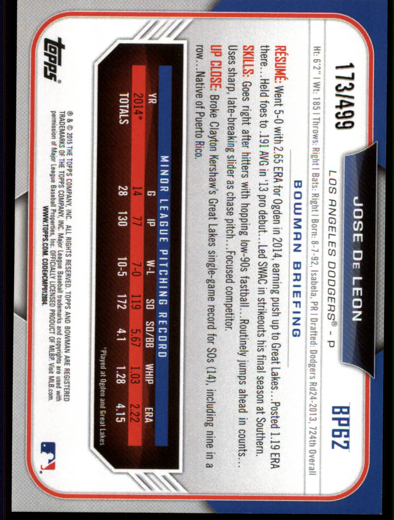 2015 Bowman Baseball "Prospects Color" Insert Parallel Cards - Picture 19 of 39