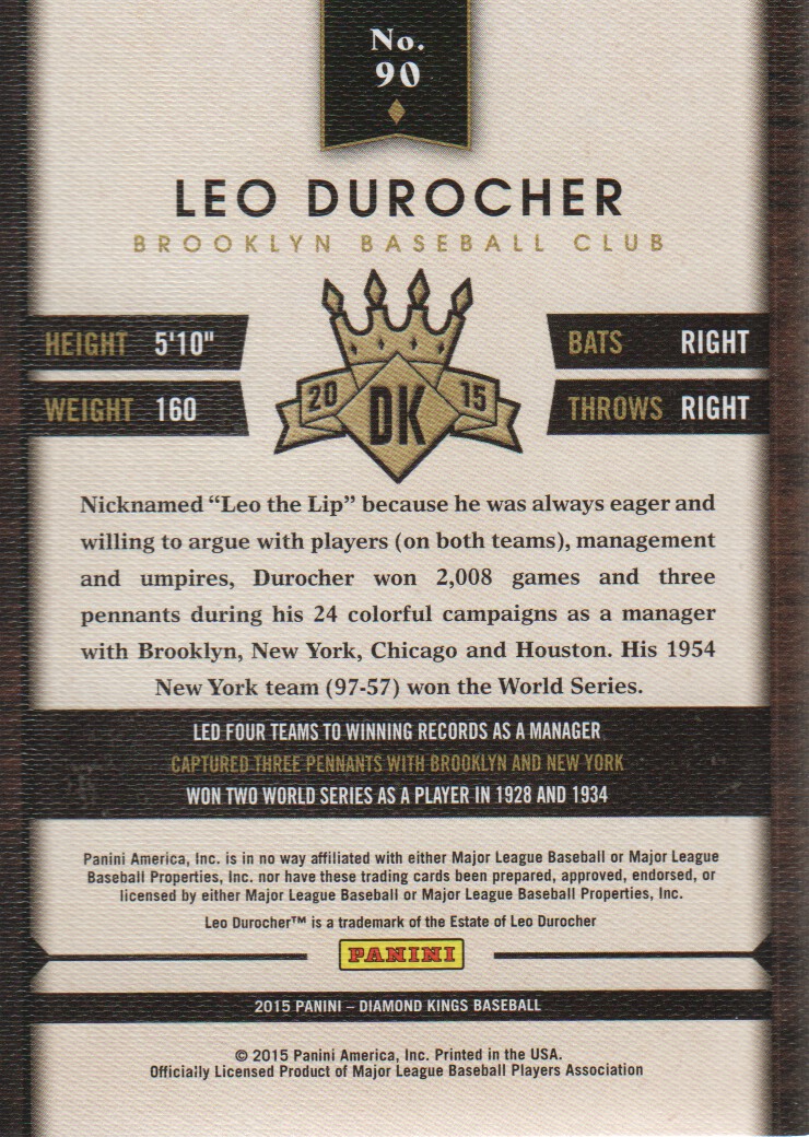2015 Diamond Kings #90 Leo Durocher back image