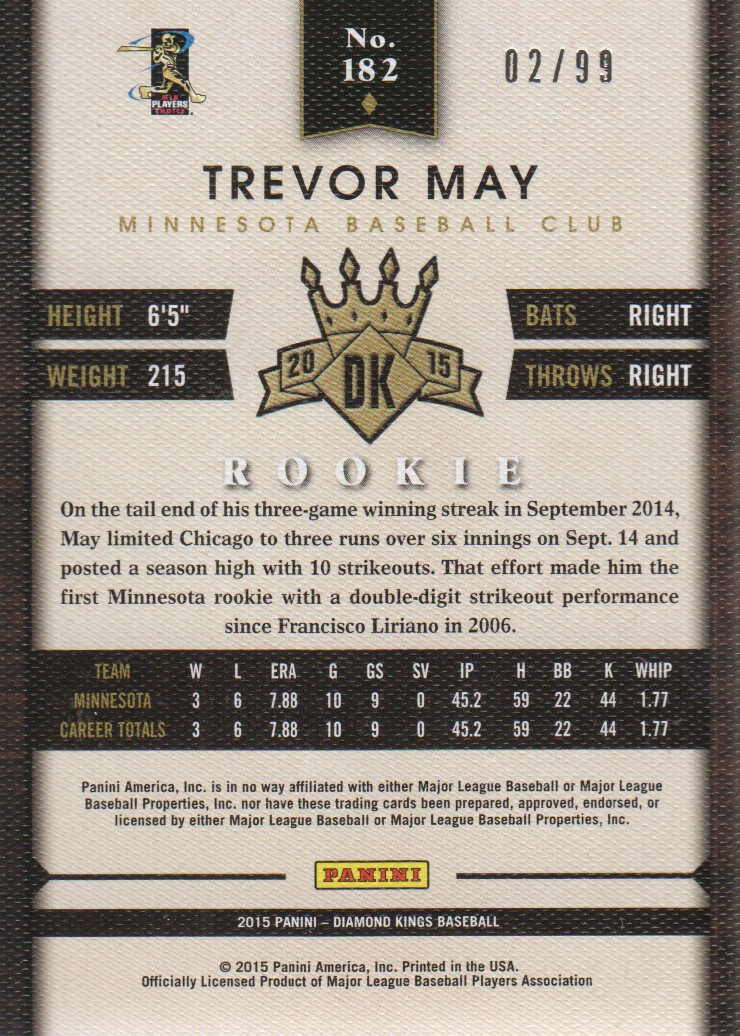 2015 Diamond Kings Silver #182 Trevor May back image