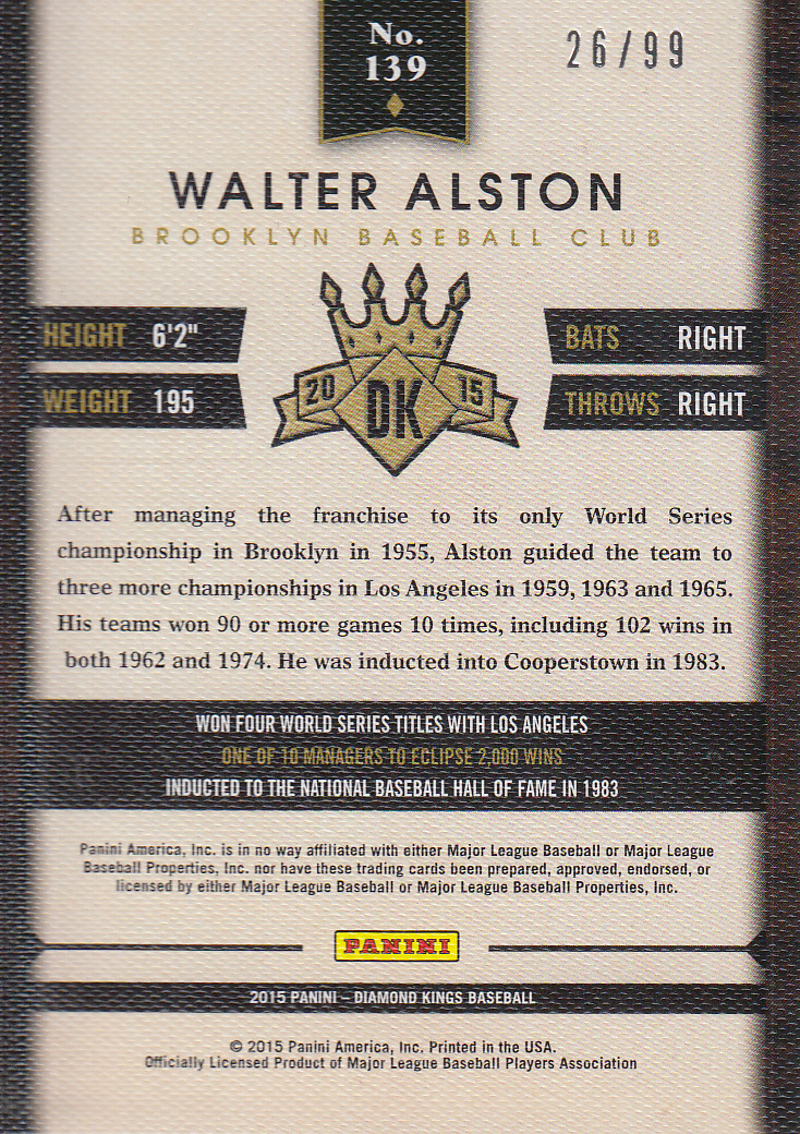 2015 Diamond Kings Framed Blue #139 Walter Alston