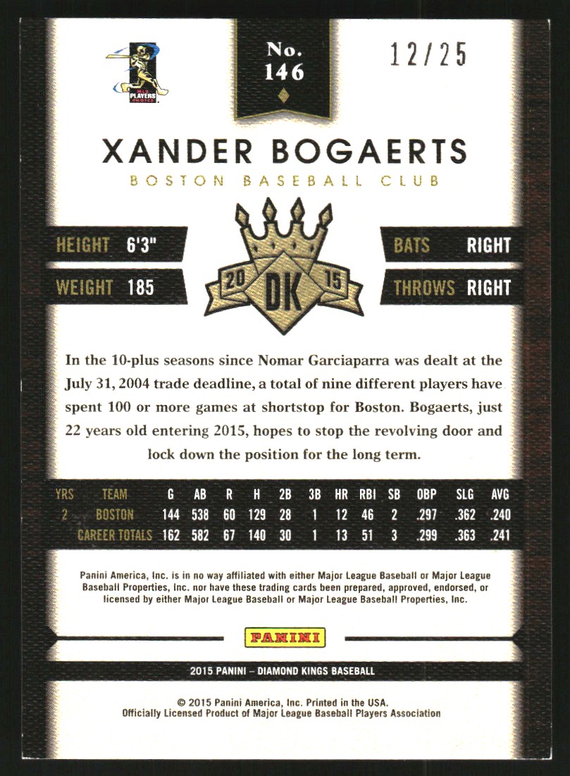 2015 Diamond Kings Gold #146 Xander Bogaerts back image