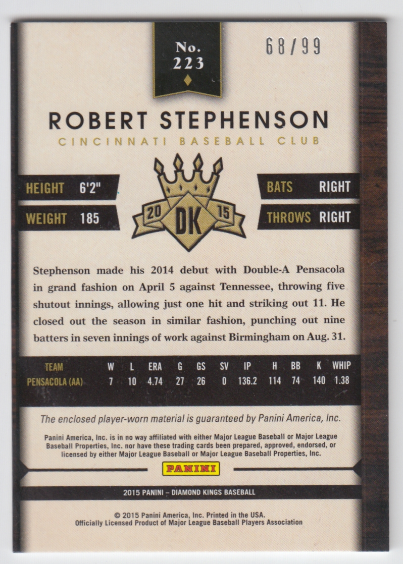 2015 Diamond Kings DK Materials Silver #223 Robert Stephenson/99 back image