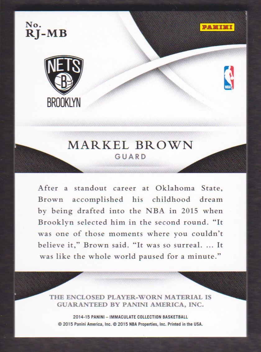 2014-15 Immaculate Collection Rookie Jerseys #6 Markel Brown back image