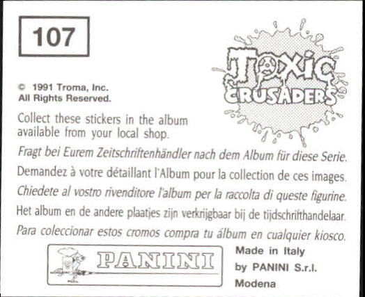 1991 Panini Toxic Crusaders Album Stickers #107 Sticker 107