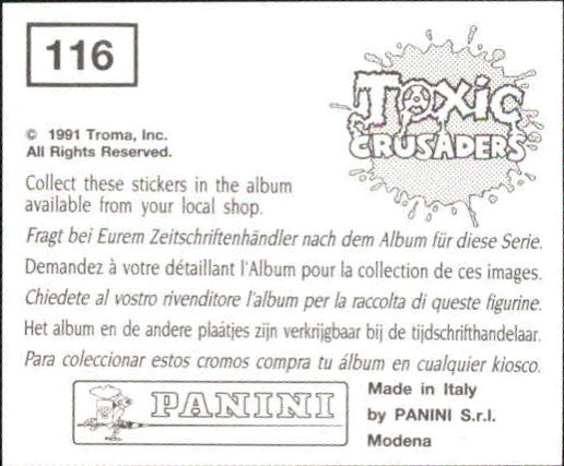 1991 Panini Toxic Crusaders Album Stickers #116 Sticker 116