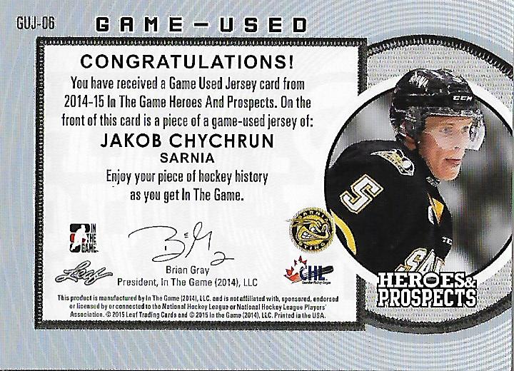2014-15 ITG Heroes and Prospects Jersey #JC1 Jakob Chychrun back image