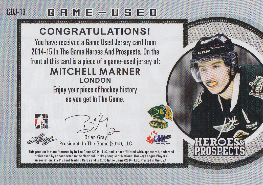 2014-15 ITG Heroes and Prospects Jersey #MM3 Mitchell Marner back image