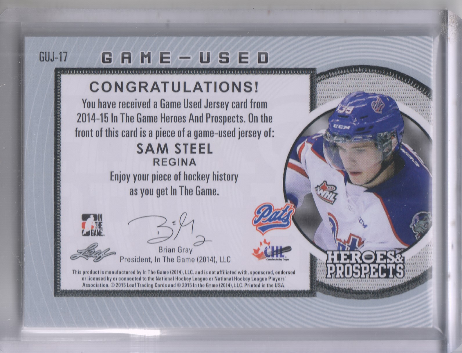 2014-15 ITG Heroes and Prospects Jersey #SS1 Sam Steel back image