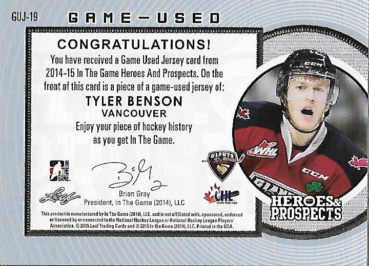 2014-15 ITG Heroes and Prospects Jersey #TB3 Tyler Benson back image