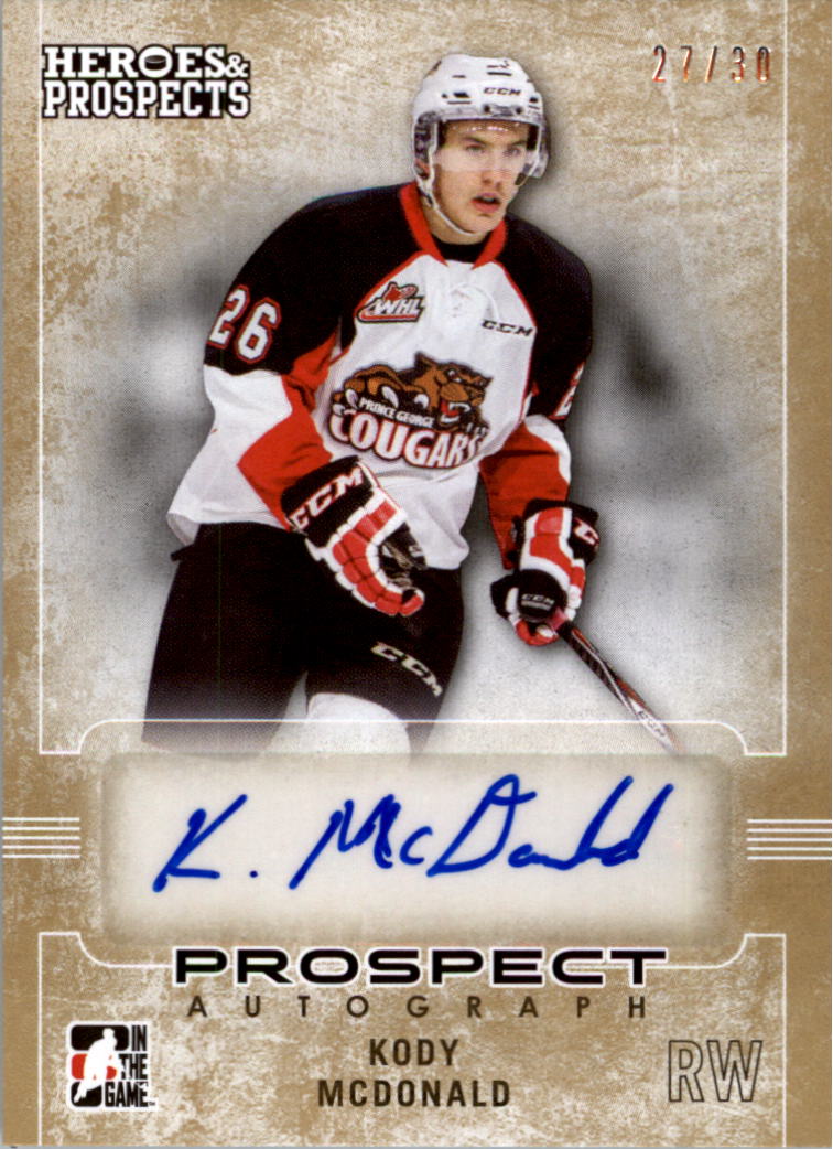 2014-15 ITG Heroes and Prospects Prospect Autographs Gold #48 Kody McDonald/30